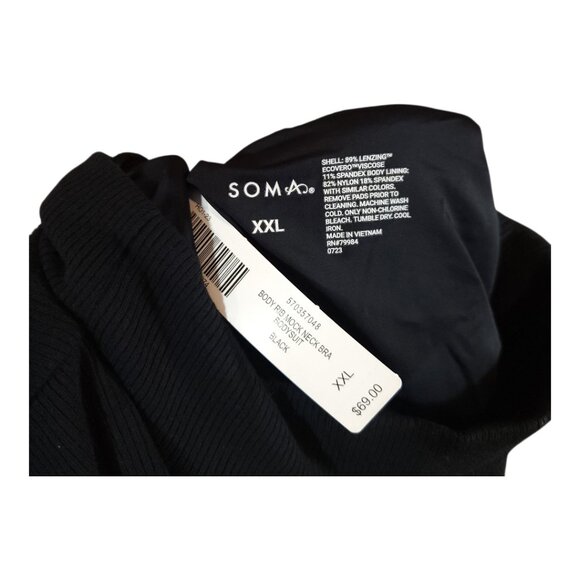NWT SOMA Black Body Ribbed Long Sleeve Mock Neck Bra Bodysuit Women's XXL - Picture 9 of 9